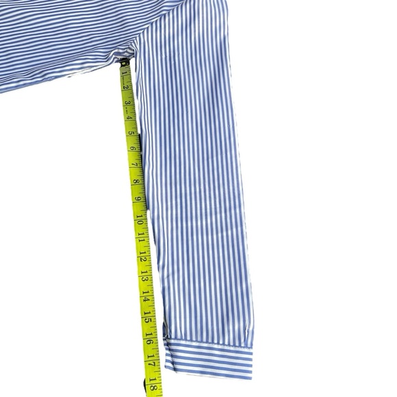 Blue & White Stripe Button Front Stretch Shirt Top Blouse (6) - Picture 11 of 12